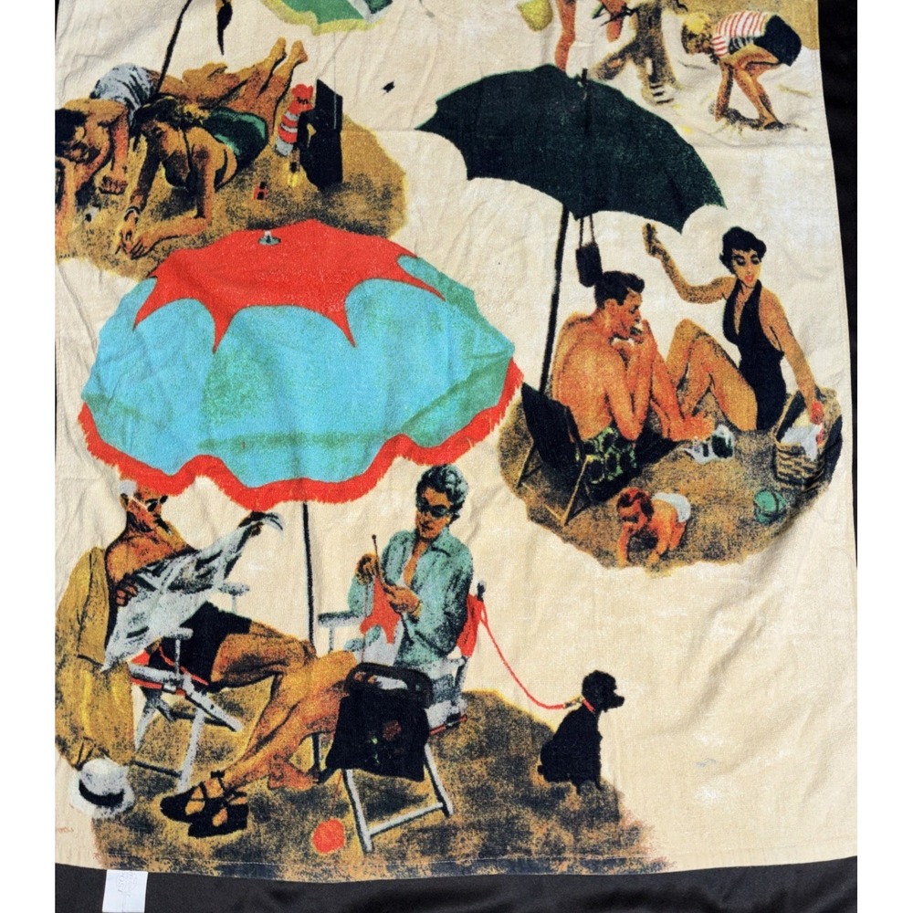 VTG Rare Beach Towel Norman Rockwell Saturday Evening Post Beach Scene 58X33 - Picture 3 of 15